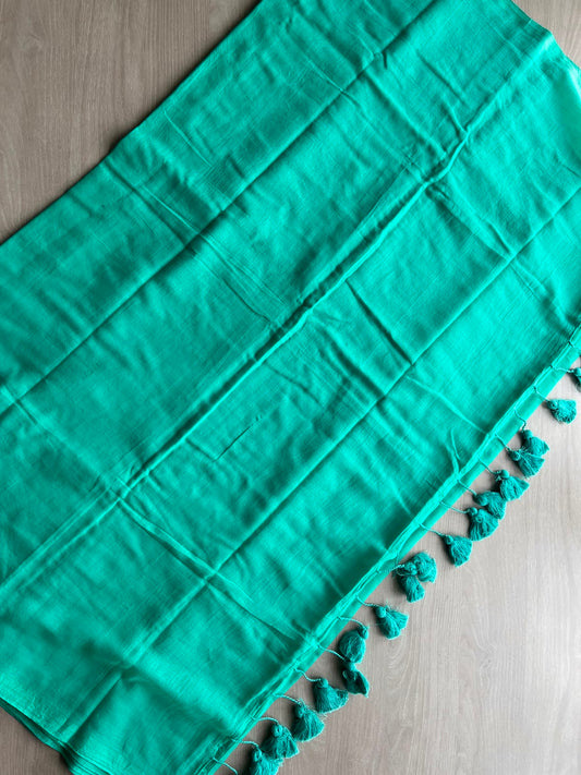 Light Sea Green Plain Feather Light Mul Cotton Saree (Without blouse) - 32973-32974
