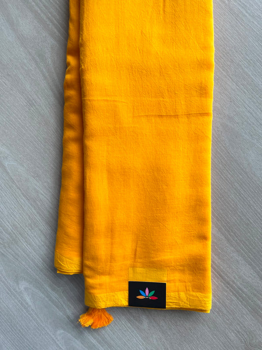 Amber Shade Plain Feather Light Mul Cotton Saree (Without blouse) - 32979-32980