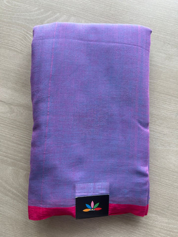 Double Tone (Iris Blue/Bright Pink) Plain Feather Light Mul Cotton Saree (Without blouse) - 32981-32982