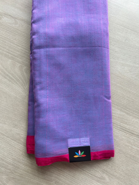 Double Tone (Iris Blue/Bright Pink) Plain Feather Light Mul Cotton Saree (Without blouse) - 32981-32982