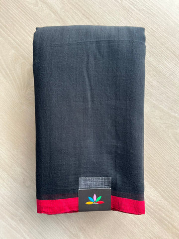 Black Plain Feather Light Mul Cotton Saree (Without blouse) - 32985-32986