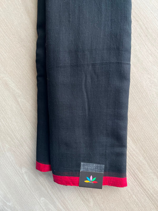 Black Plain Feather Light Mul Cotton Saree (Without blouse) - 32985-32986
