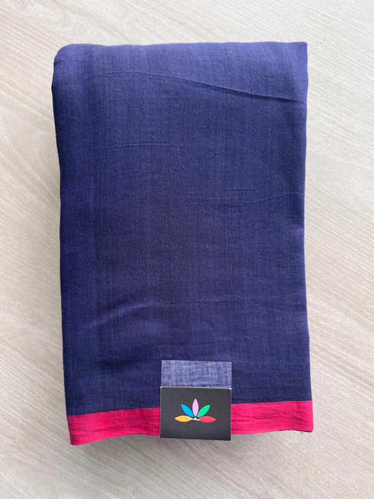 Midnight Blue Plain Feather Light Mul Cotton Saree (Without blouse) - 32991-32992