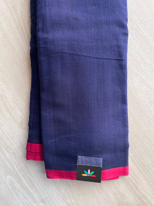 Midnight Blue Plain Feather Light Mul Cotton Saree (Without blouse) - 32991-32992