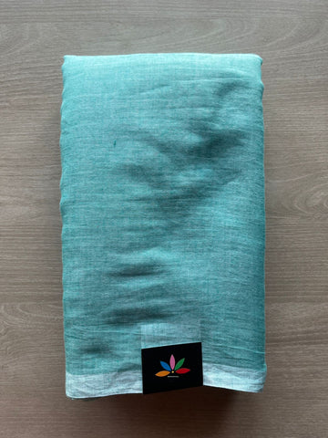 Pale Turquoise Plain Feather Light Mul Cotton Saree (Without blouse) - 32999-33000