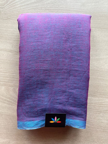 Double Tone (Deep Lilac & Azure Blue) Plain Feather Light Mul Cotton Saree (Without blouse) - 33003-33004