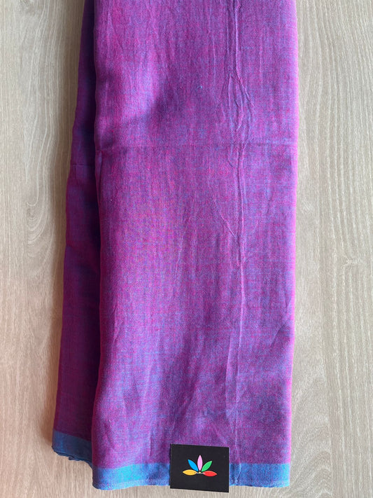 Double Tone (Deep Lilac & Azure Blue) Plain Feather Light Mul Cotton Saree (Without blouse) - 33003-33004