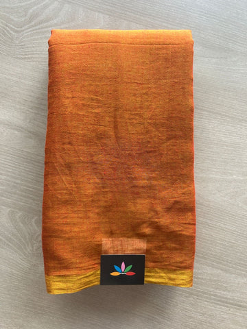 Double Tone (Rust Orange & Mustard Yellow) Plain Feather Light Mul Cotton Saree (Without blouse) - 33005