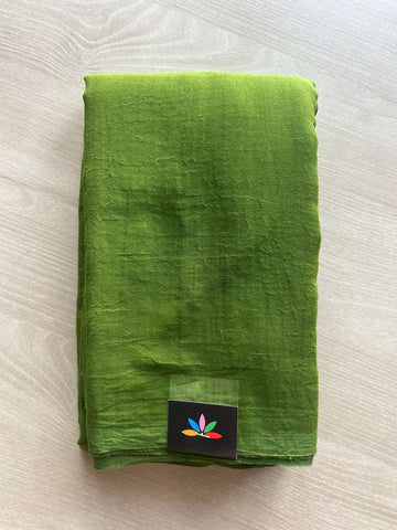Olive Drab Shade Plain Feather Light Mul Cotton Saree (Without blouse) - 33006