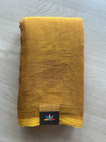 Double Tone (Yellow/Mustard Gold) Plain Feather Light Mul Cotton Saree (Without blouse) - 33008