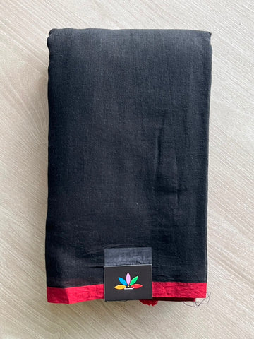 Black Plain Feather Light Mul Cotton Saree (Without blouse) - 33018