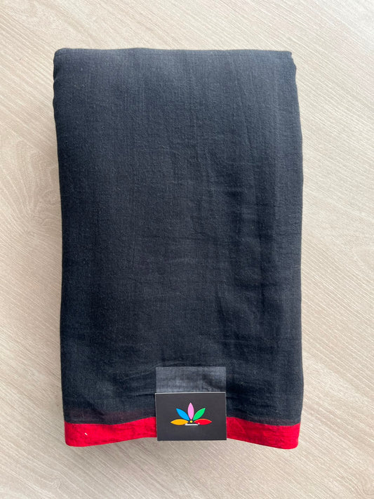 Black Plain Feather Light Mul Cotton Saree (Without blouse) - 33018