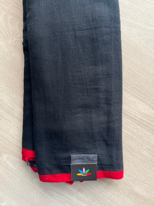 Black Plain Feather Light Mul Cotton Saree (Without blouse) - 33018