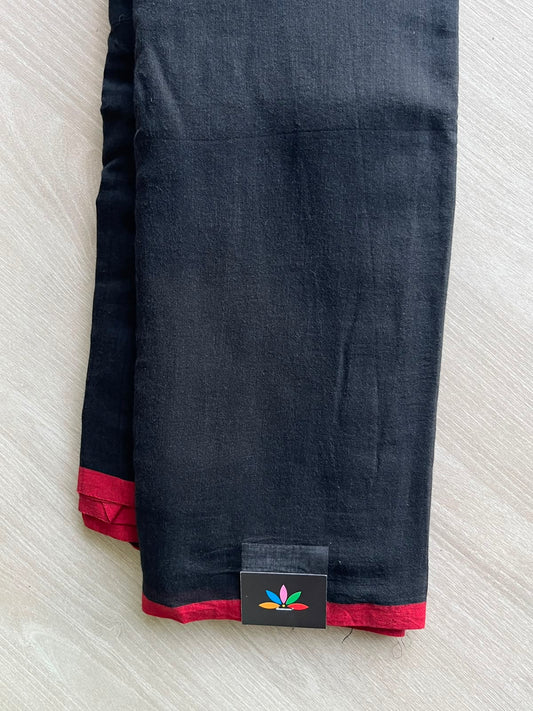 Black Plain Feather Light Mul Cotton Saree (Without blouse) - 33018