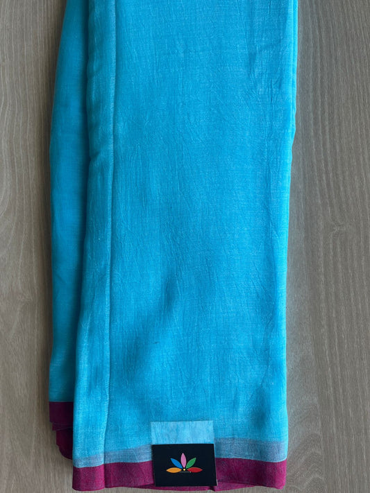 Bright Sky Blue Plain Feather Light Mul Cotton Saree (Without blouse) - 33020
