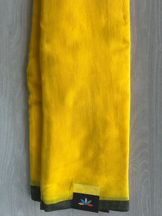 Bright Yellow Plain Feather Light Mul Cotton Saree (Without blouse) -33021-33022