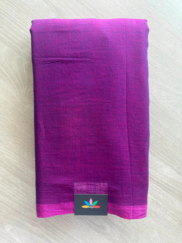 Double Tone (Deep Magenta/Purple) Plain Feather Light Mul Cotton Saree (Without blouse) -33033-33034