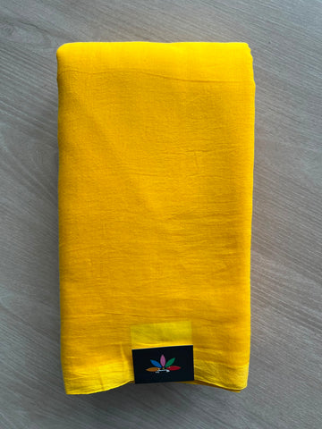 Bright Yellow Plain Feather Light Mul Cotton Saree (Without blouse) - 33041