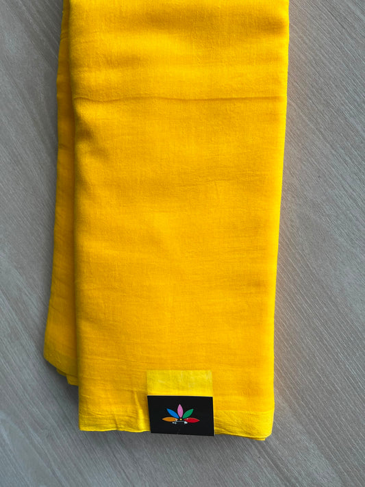 Bright Yellow Plain Feather Light Mul Cotton Saree (Without blouse) - 33041
