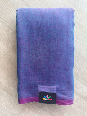 Double Tone (Deep Periwinkle & Dark Magenta) Plain Feather Light Mul Cotton Saree (Without blouse) - 33042