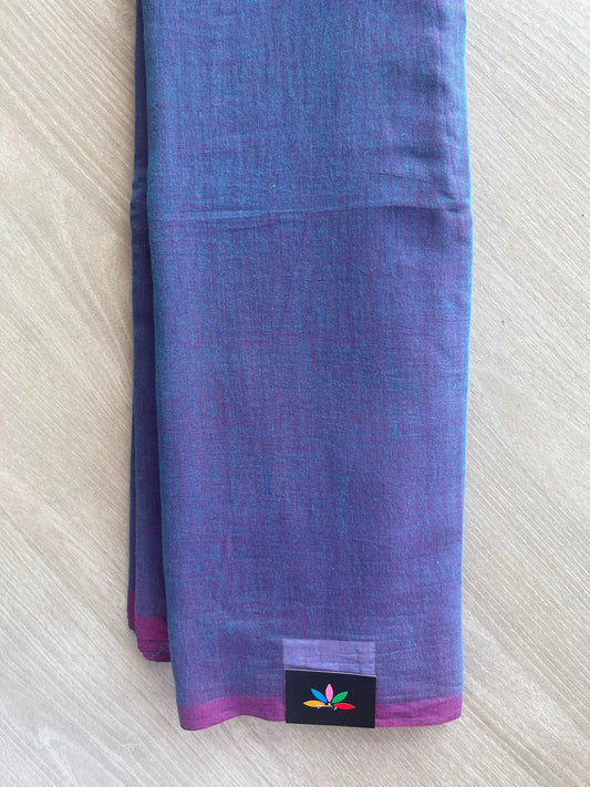 Double Tone (Deep Periwinkle & Dark Magenta) Plain Feather Light Mul Cotton Saree (Without blouse) - 33042