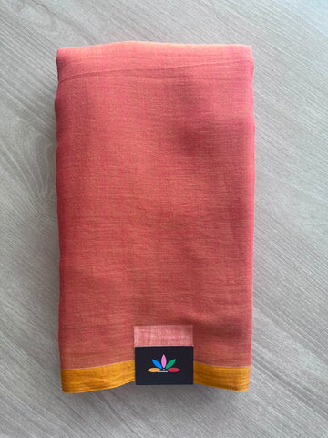 Coral Pink Plain Feather Light Mul Cotton Saree (Without blouse) - 33043