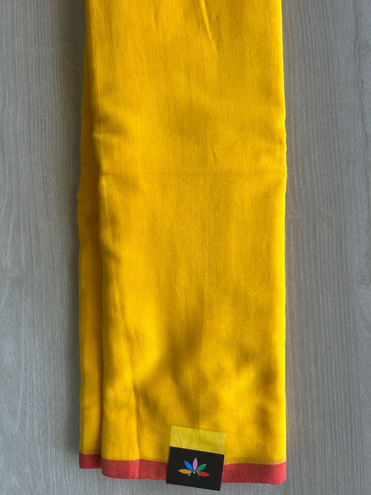 Bright Yellow Plain Feather Light Mul Cotton Saree (Without blouse) - 33045