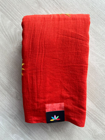 Floral Embroidered Feather Light Mul Cotton Saree (Without Blouse) - 36509