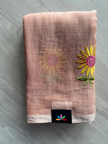 Floral Embroidered Feather Light Mul Cotton Saree (Without Blouse) - 36511