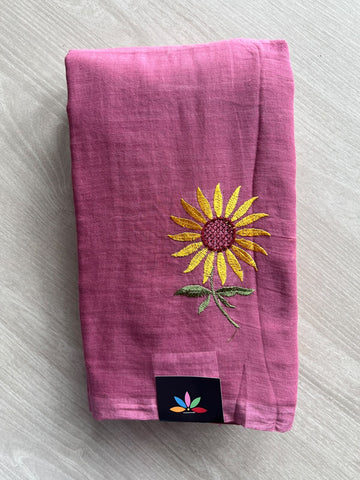 Floral Embroidered Feather Light Mul Cotton Saree (Without Blouse) - 36519