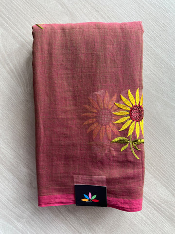 Floral Embroidered Feather Light Mul Cotton Saree (Without Blouse) - 36521