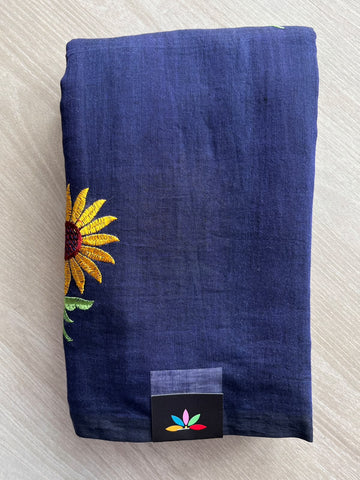 Floral Embroidered Feather Light Mul Cotton Saree (Without Blouse) - 36524