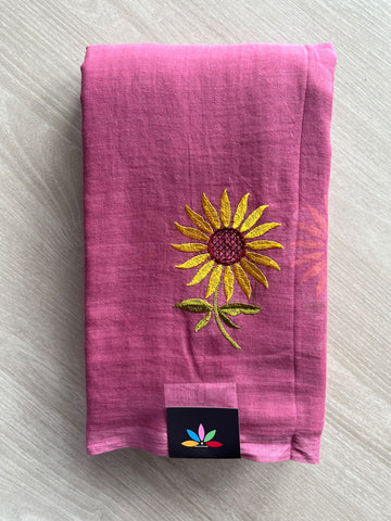 Floral Embroidered Feather Light Mul Cotton Saree (Without Blouse) - 36525