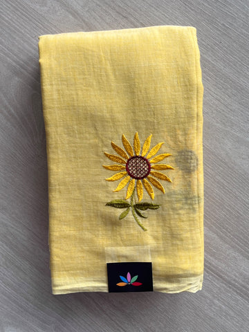 Floral Embroidered Feather Light Mul Cotton Saree (Without Blouse) - 36526