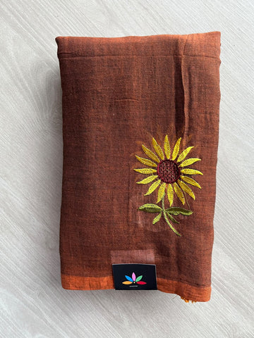 Floral Embroidered Feather Light Mul Cotton Saree (Without Blouse) - 36530
