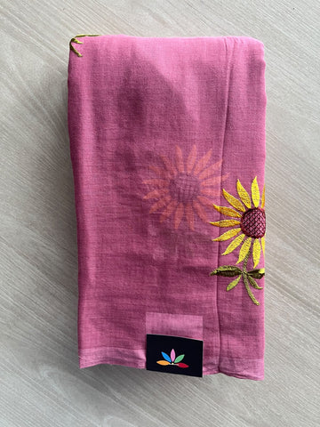 Floral Embroidered Feather Light Mul Cotton Saree (Without Blouse) - 36539