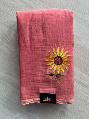 Floral Embroidered Feather Light Mul Cotton Saree (Without Blouse) - 36542