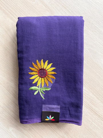 Floral Embroidered Feather Light Mul Cotton Saree (Without Blouse) - 36549