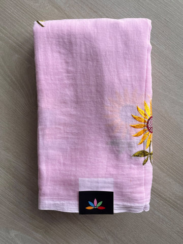 Floral Embroidered Feather Light Mul Cotton Saree (Without Blouse) - 36550
