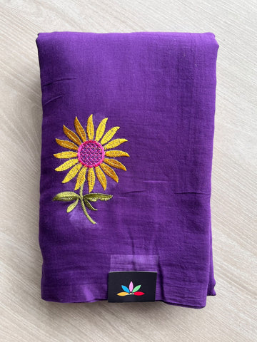 Floral Embroidered Feather Light Mul Cotton Saree (Without Blouse) - 36551