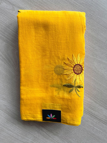Floral Embroidered Feather Light Mul Cotton Saree (Without Blouse) - 36552