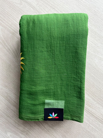 Floral Embroidered Feather Light Mul Cotton Saree (Without Blouse) - 36554