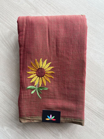 Floral Embroidered Feather Light Mul Cotton Saree (Without Blouse) - 36555