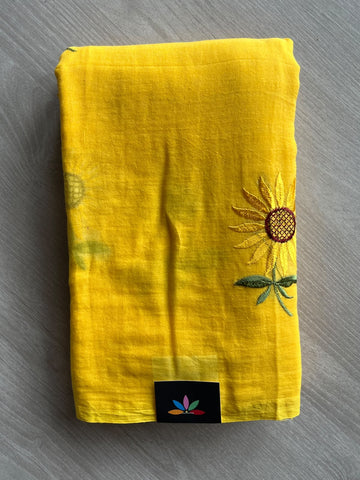 Floral Embroidered Feather Light Mul Cotton Saree (Without Blouse) - 36560