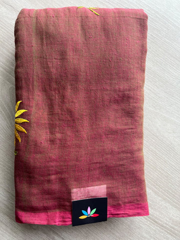 Floral Embroidered Feather Light Mul Cotton Saree (Without Blouse) - 36561