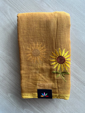 Floral Embroidered Feather Light Mul Cotton Saree (Without Blouse) - 36572-36573