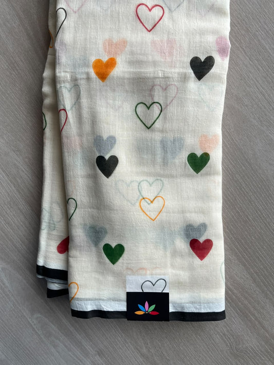 Heart Printed Light Weight Mul Cotton Saree (Without Blouse) - 36709-36710