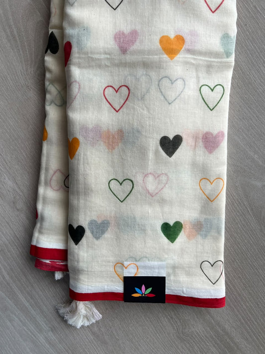 Heart Printed Light Weight Mul Cotton Saree (Without Blouse) - 36711-36712