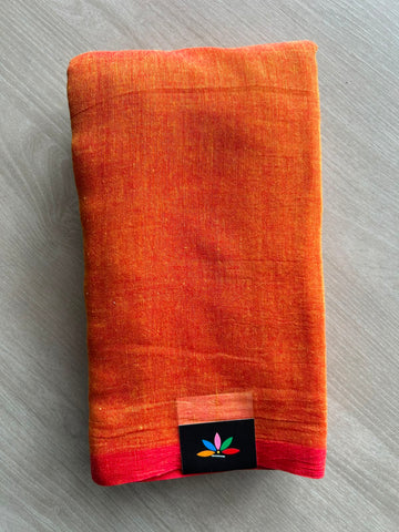 Double Tone (Rust Orange/Yellow) Plain Feather Light Mul Cotton Saree (Without blouse) - 32951-32952