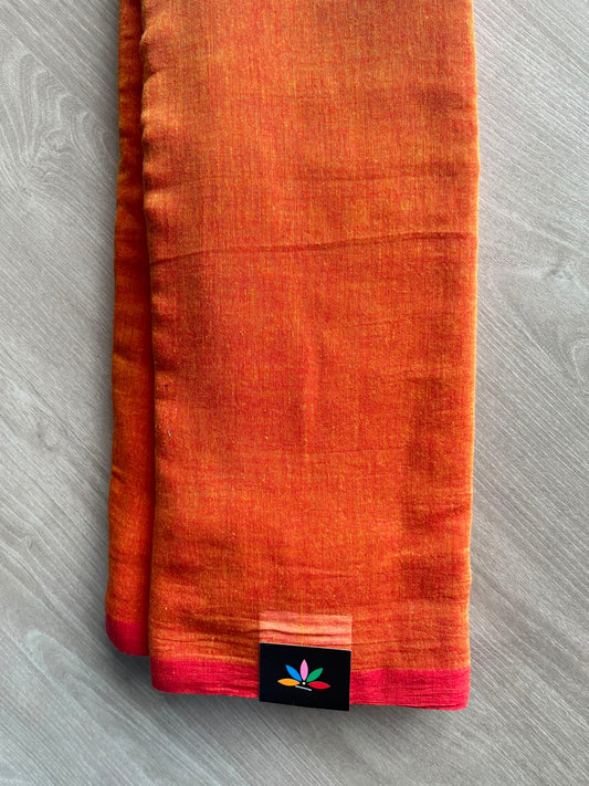 Double Tone (Rust Orange/Yellow) Plain Feather Light Mul Cotton Saree (Without blouse) - 32951-32952